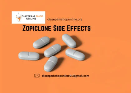 Zopiclone pills and text displaying 'Zopiclone Side Effects' against a simple background.